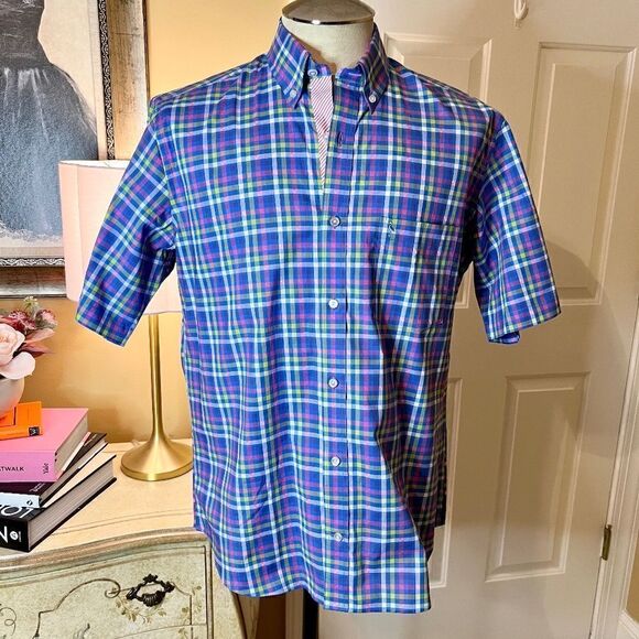 NWOT Men's Tailorbyrd Stretch Cotton Colorful Plaid Button Down Shirt Sz MEDIUM - Picture 1 of 5